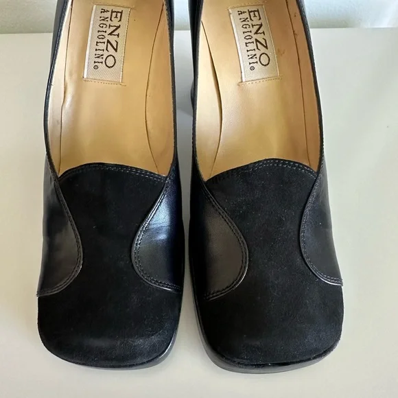 Y2K 90s Enzo Angiolini square toe suede leather black Platform Slip On 7 Retro - Picture 13 of 13